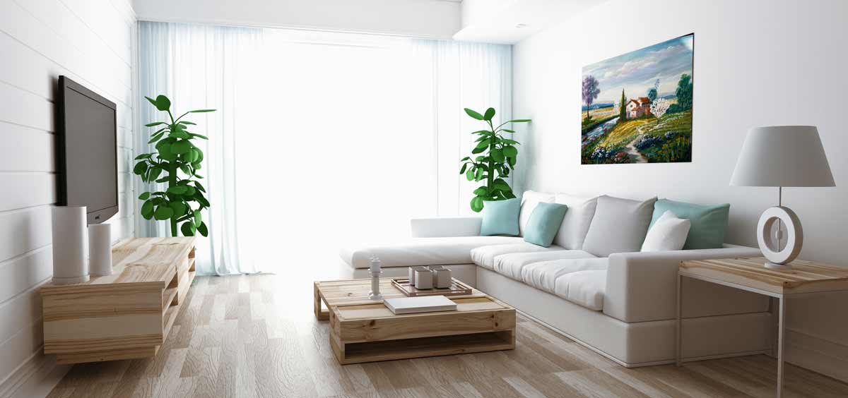 salotto moderno in bianco e legno