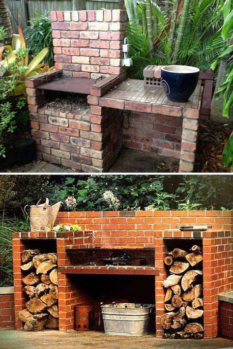 Barbecue fai-da-te in giardino con mattoni