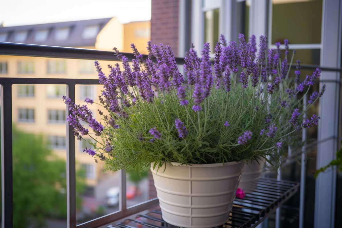 Lavanda in vaso sul balcone.